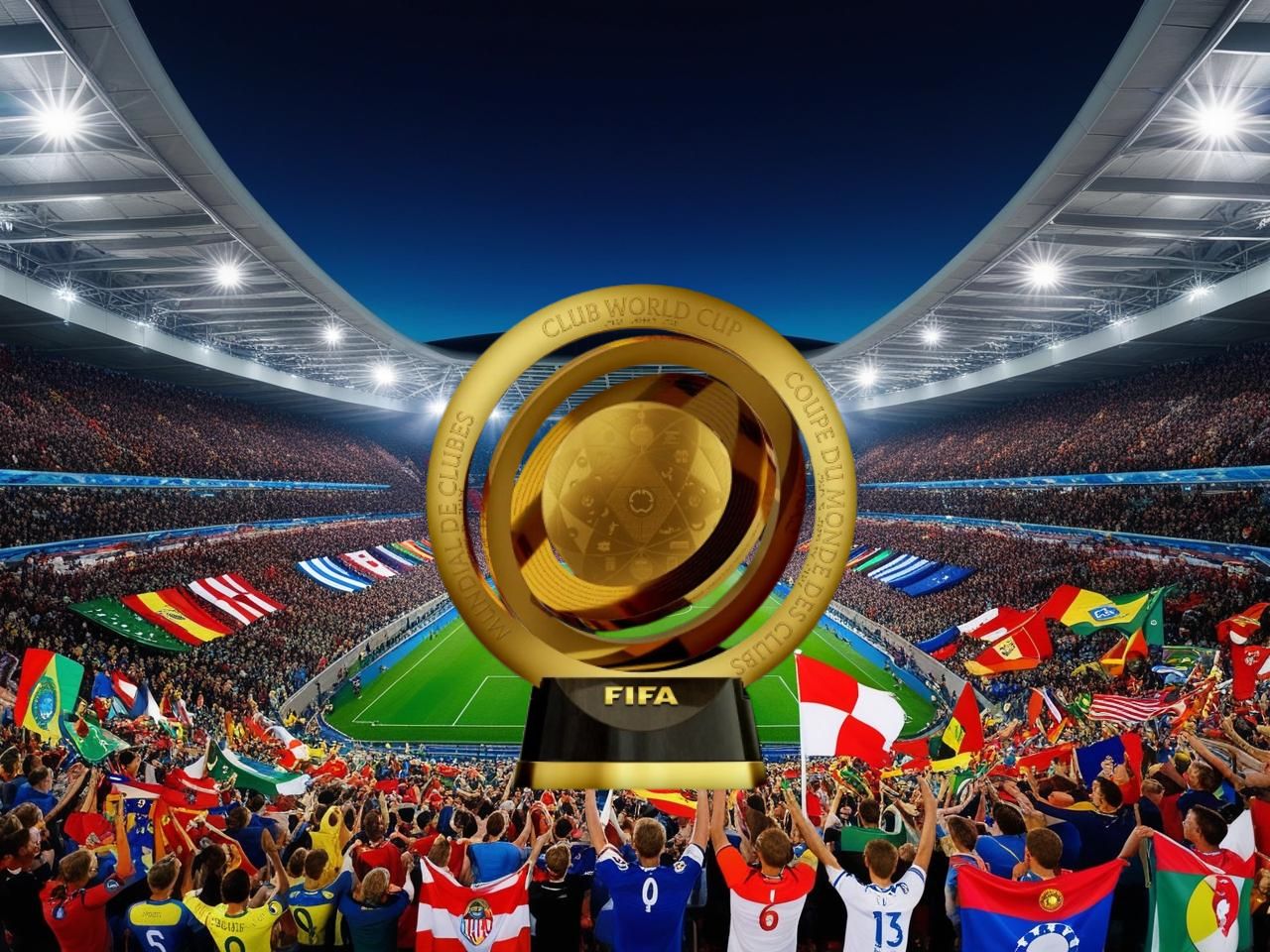 A packed stadium with passionate fans watching a FIFA Club World Cup 2025 match, with Divine Travels’ exclusive travel packages.